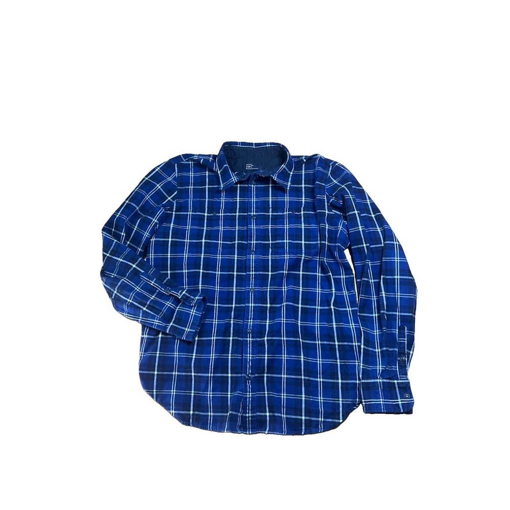 Gap Men's Sz XL Blue Plaid Flannel Long Sleeve Shirt Outdoor Hiking Fall Style